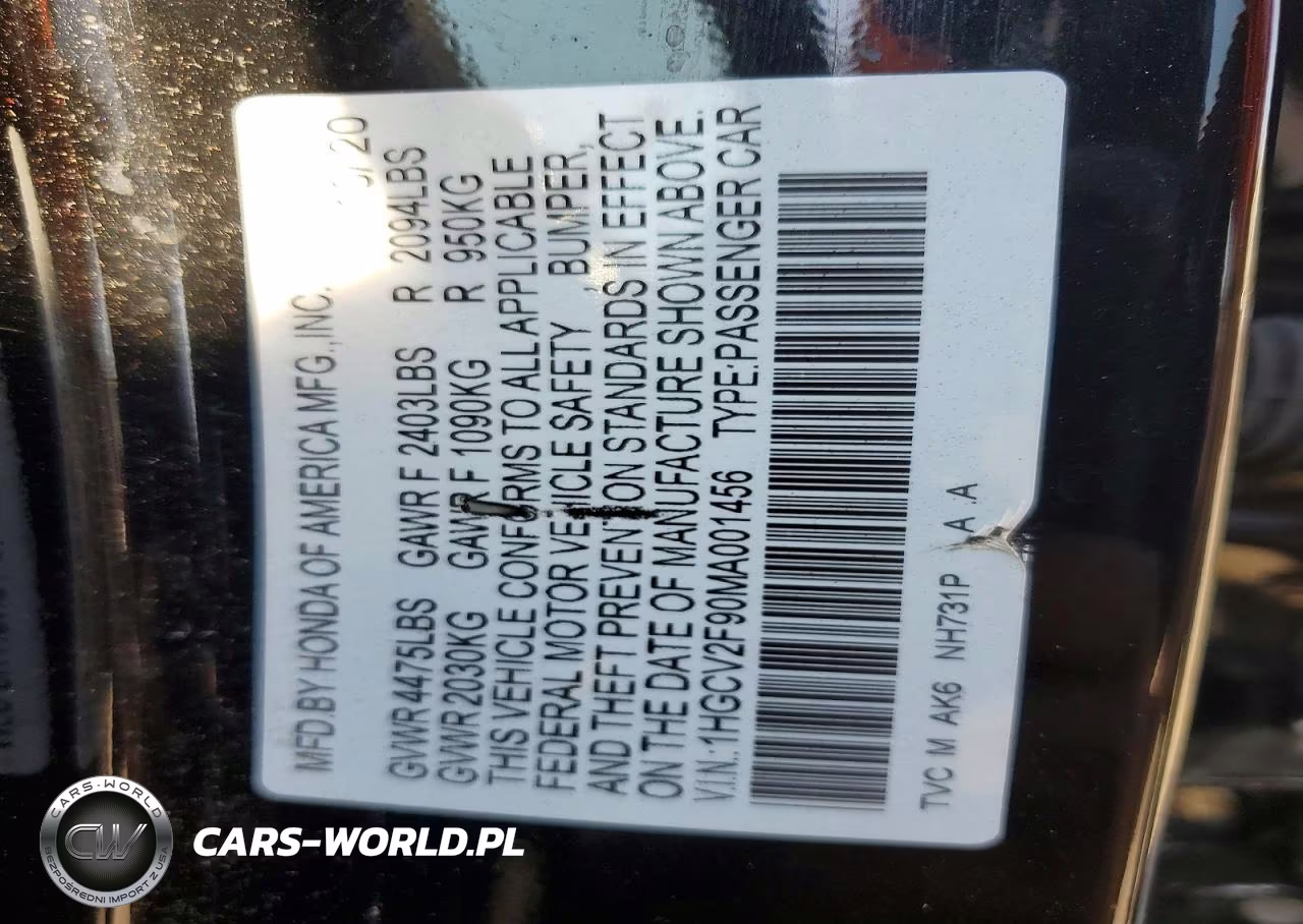 2021 Honda Accord Touring VIN:1HGCV2F90MA001456 - 12