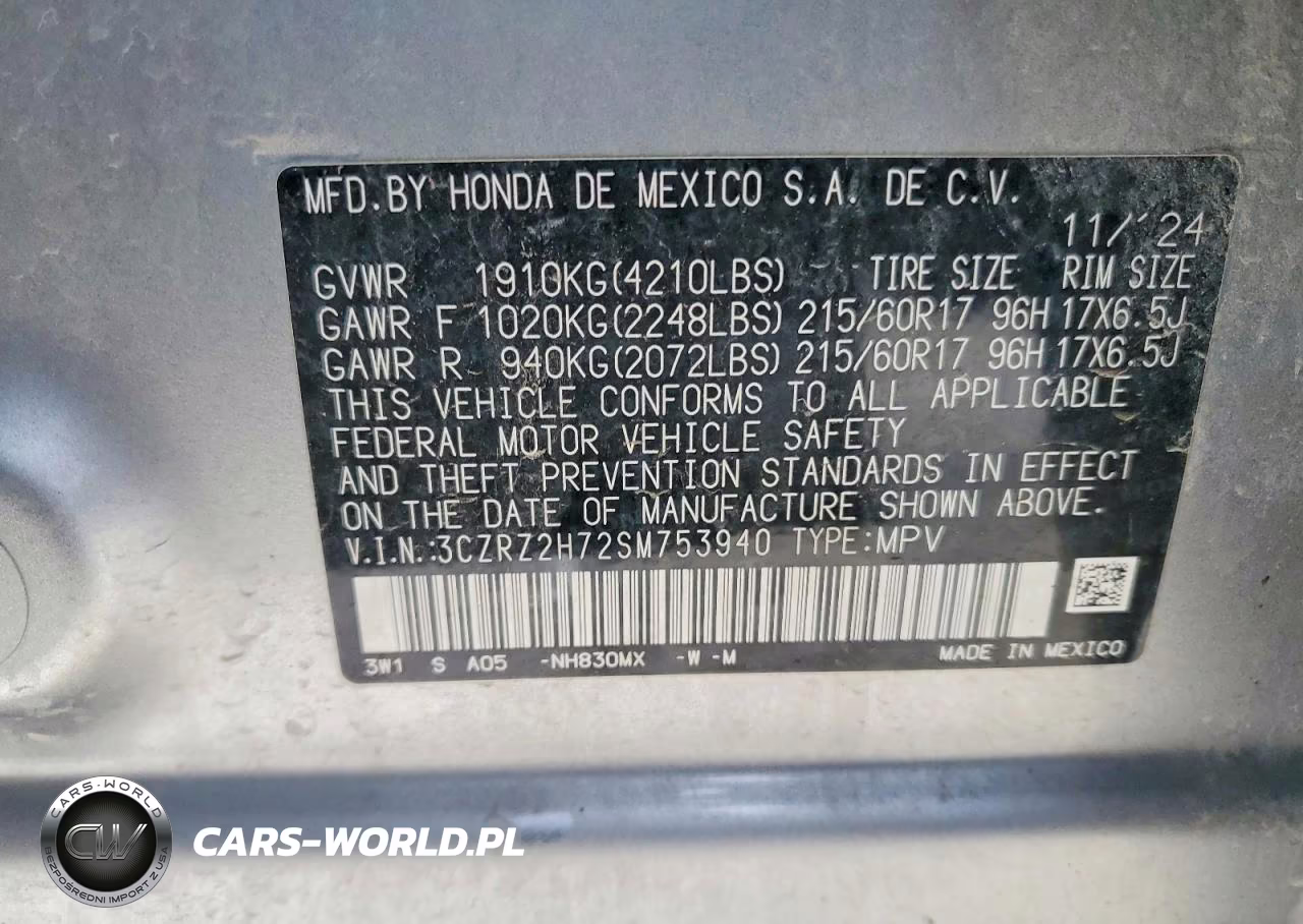 2025 Honda Hr-V Exl VIN:3CZRZ2H72SM753940 - 13