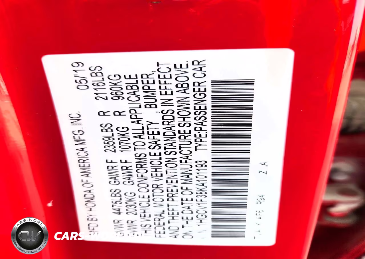 2019 Honda Accord Sport VIN:1HGCV1F38KA101193 - 13