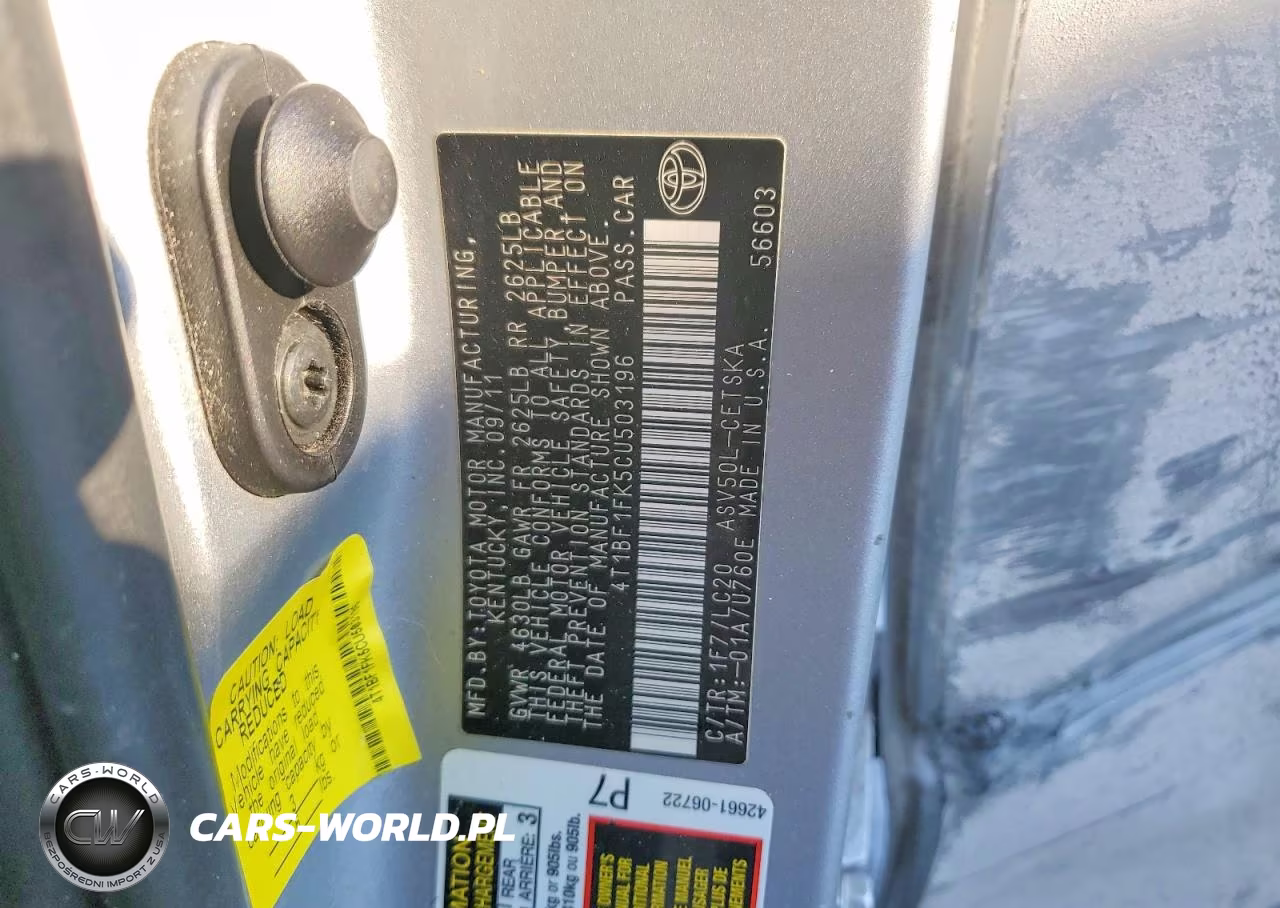 2012 Toyota Camry Base VIN:4T1BF1FK5CU503196 - 12