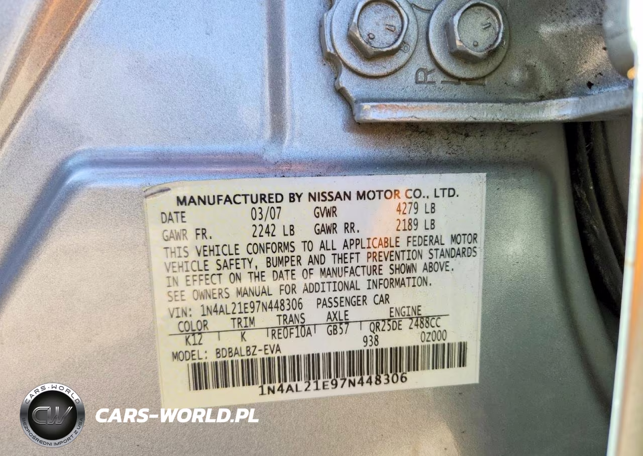 2007 Nissan Altima 2.5 VIN:1N4AL21E97N448306 - 13