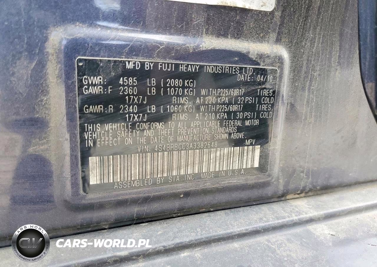 2010 Subaru Outback 2.5I Premium VIN:4S4BRBCC3A3382648 - 13