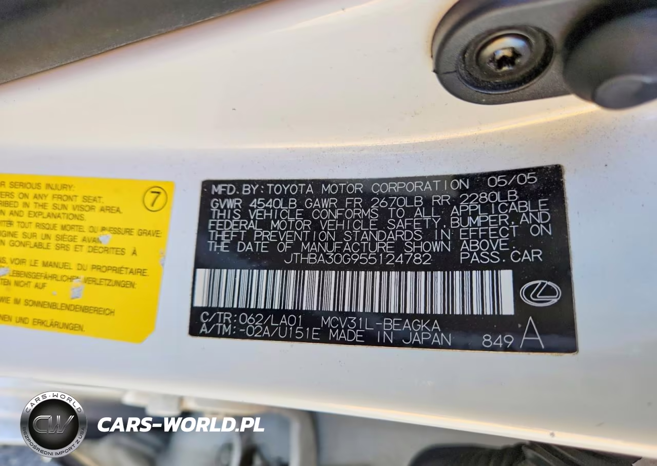 2005 Lexus Es330 VIN:JTHBA30G955124782 - 12
