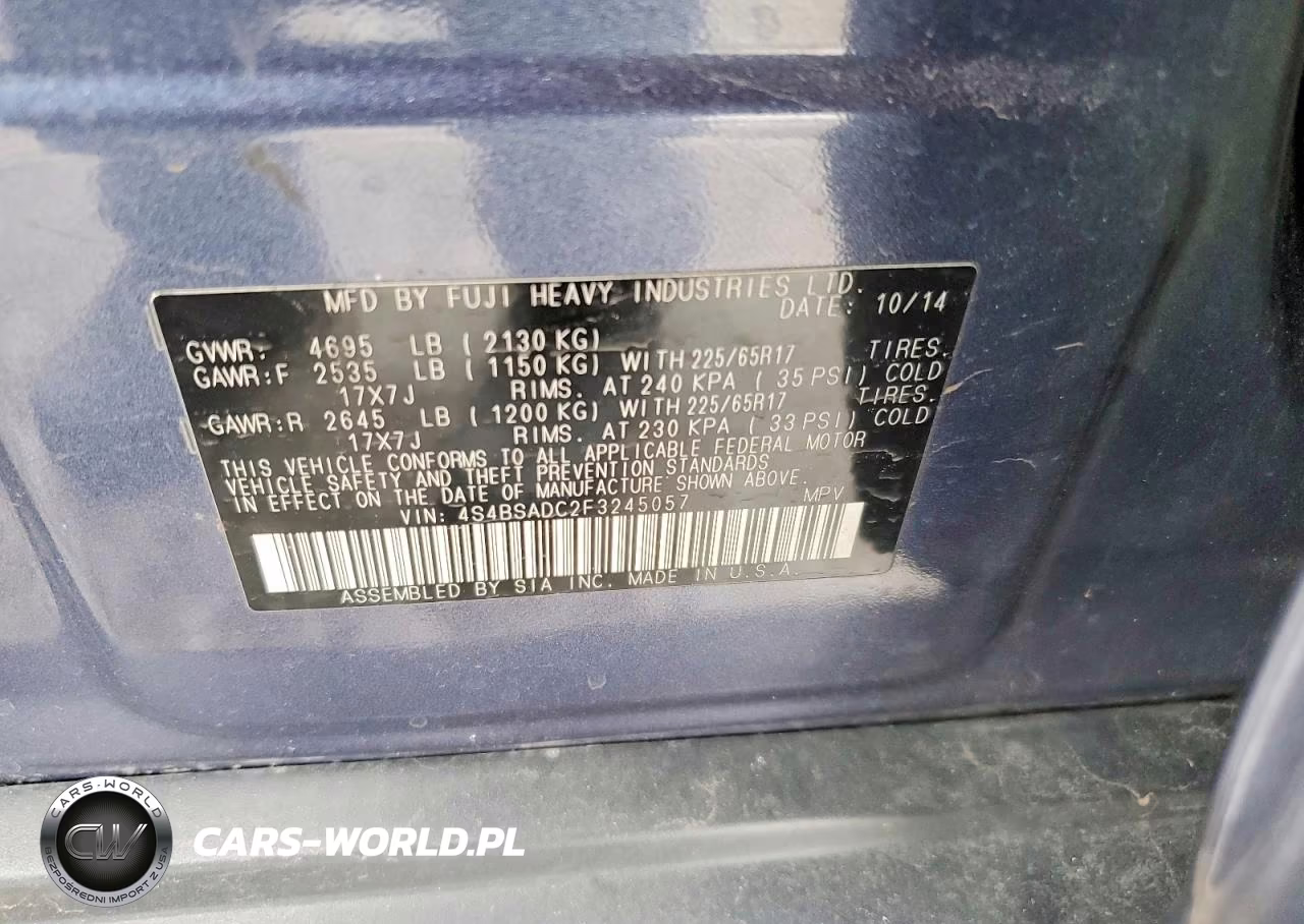 2015 Subaru Outback 2.5I Premium VIN:4S4BSADC2F3245057 - 13