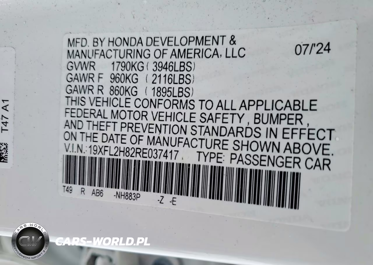2024 Honda Civic Sport VIN:19XFL2H82RE037417 - 12