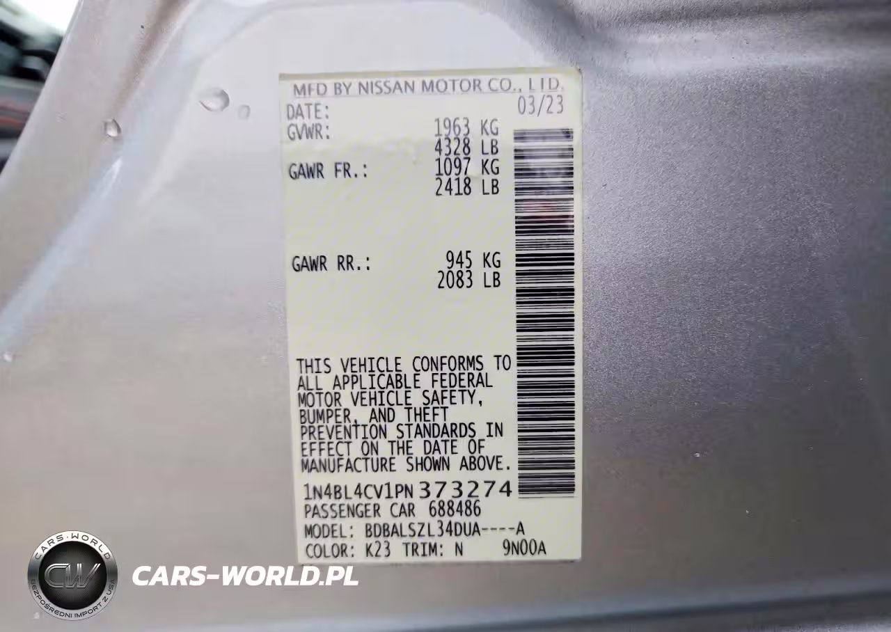2023 Nissan Altima Sr VIN:1N4BL4CV1PN373274 - 12