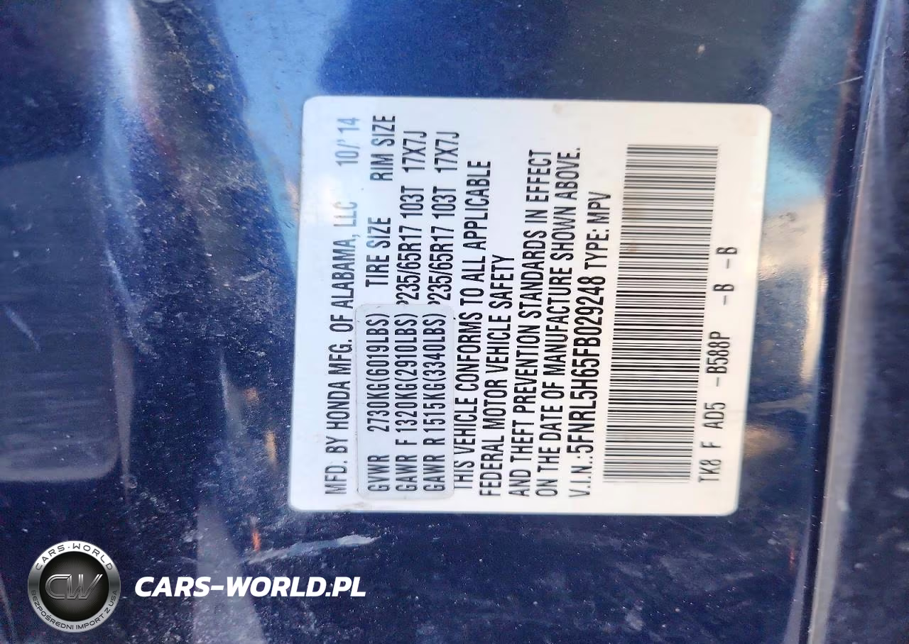 2015 Honda Odyssey Exl VIN:5FNRL5H65FB029248 - 14