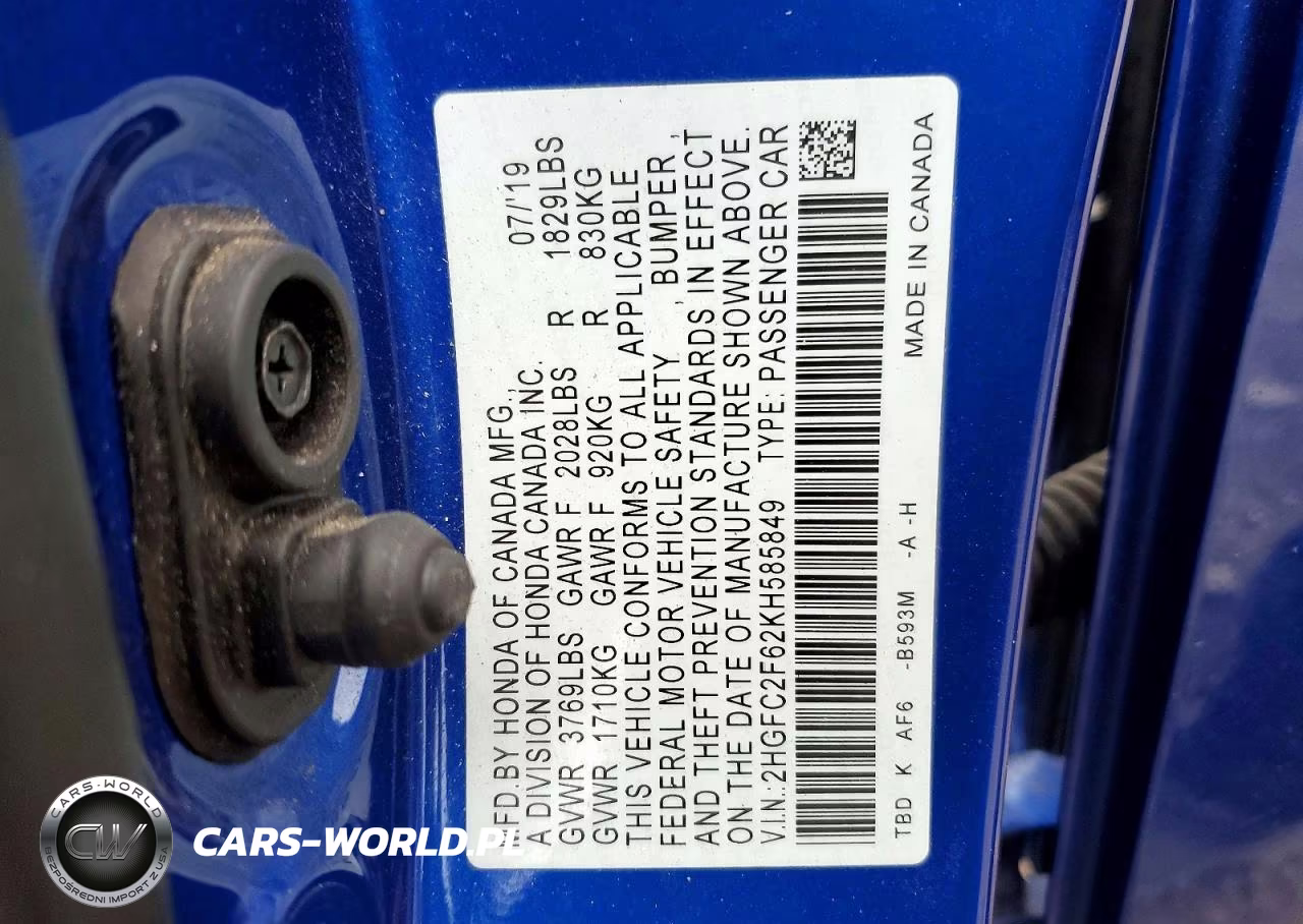 2019 Honda Civic Lx VIN:2HGFC2F62KH585849 - 12