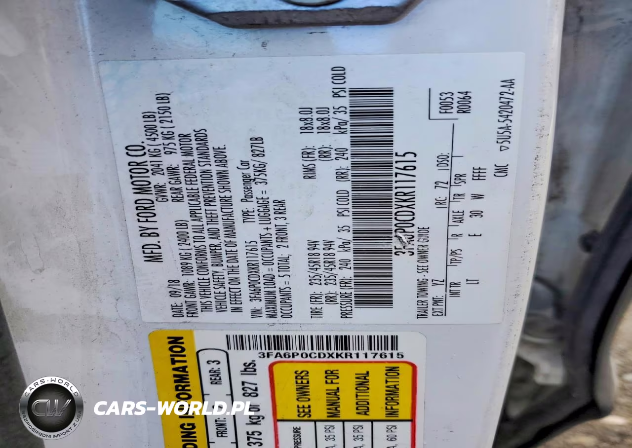 2019 Ford Fusion Sel VIN:3FA6P0CDXKR117615 - 12