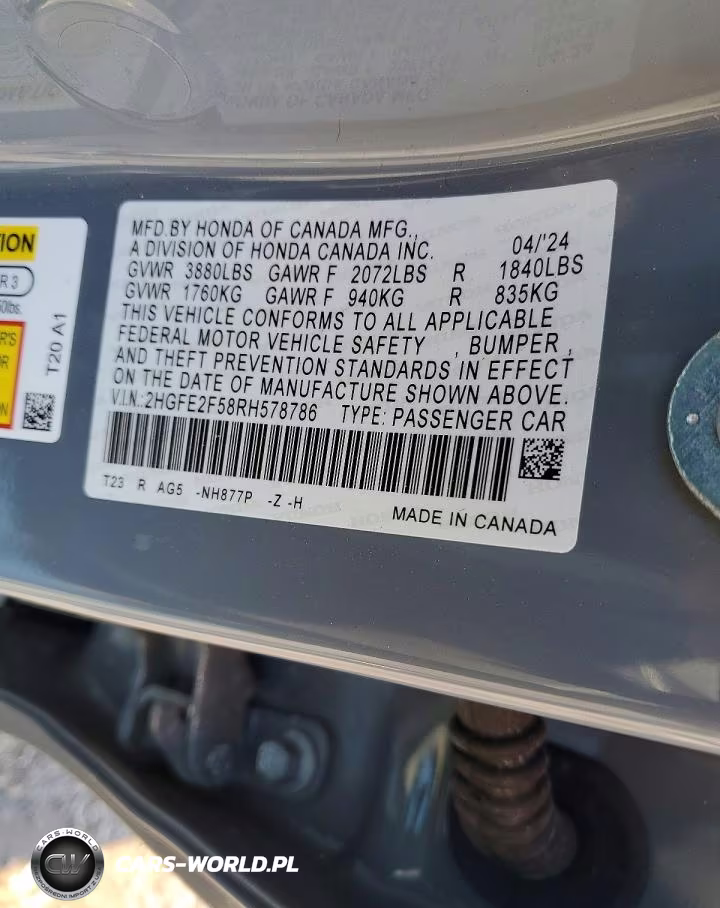 2024 Honda Civic Sport VIN:2HGFE2F58RH578786 - 13