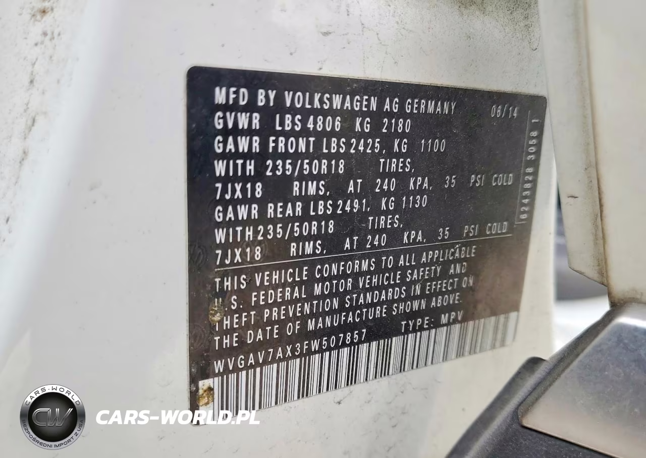 2015 Volkswagen Tiguan S VIN:WVGAV7AX3FW507857 - 13