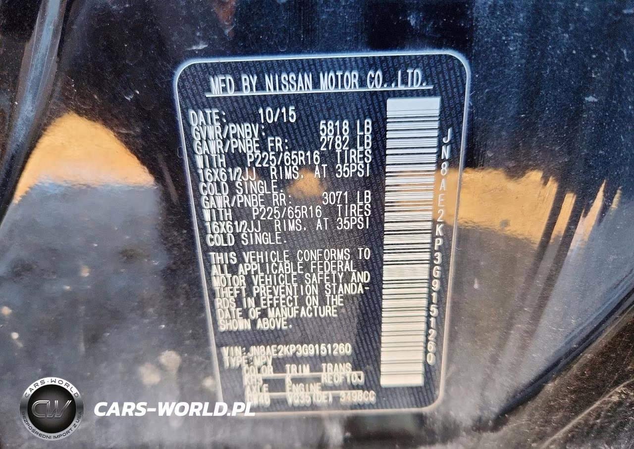 2016 Nissan Quest S VIN:JN8AE2KP3G9151260 - 14