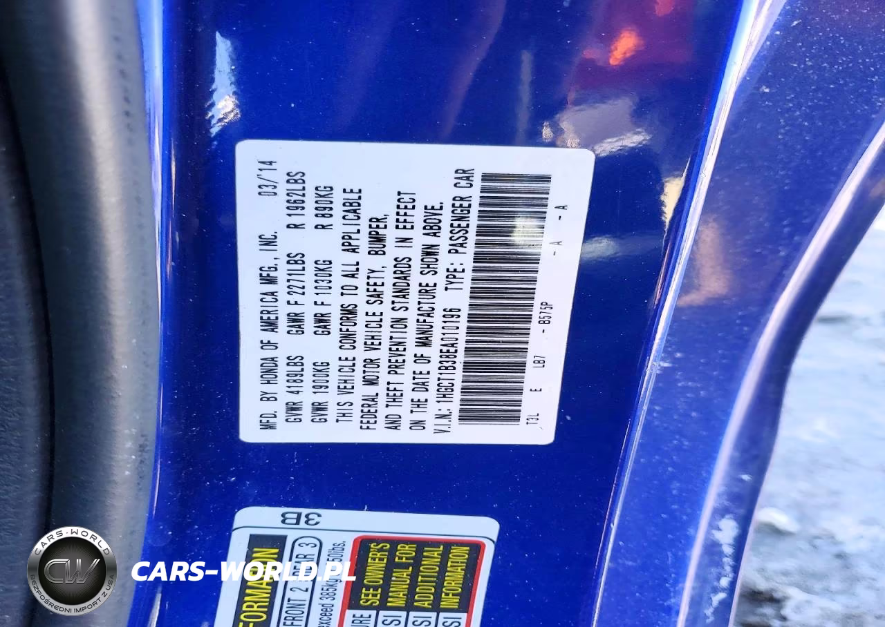 2014 Honda Accord Lx-S VIN:1HGCT1B38EA010196 - 13
