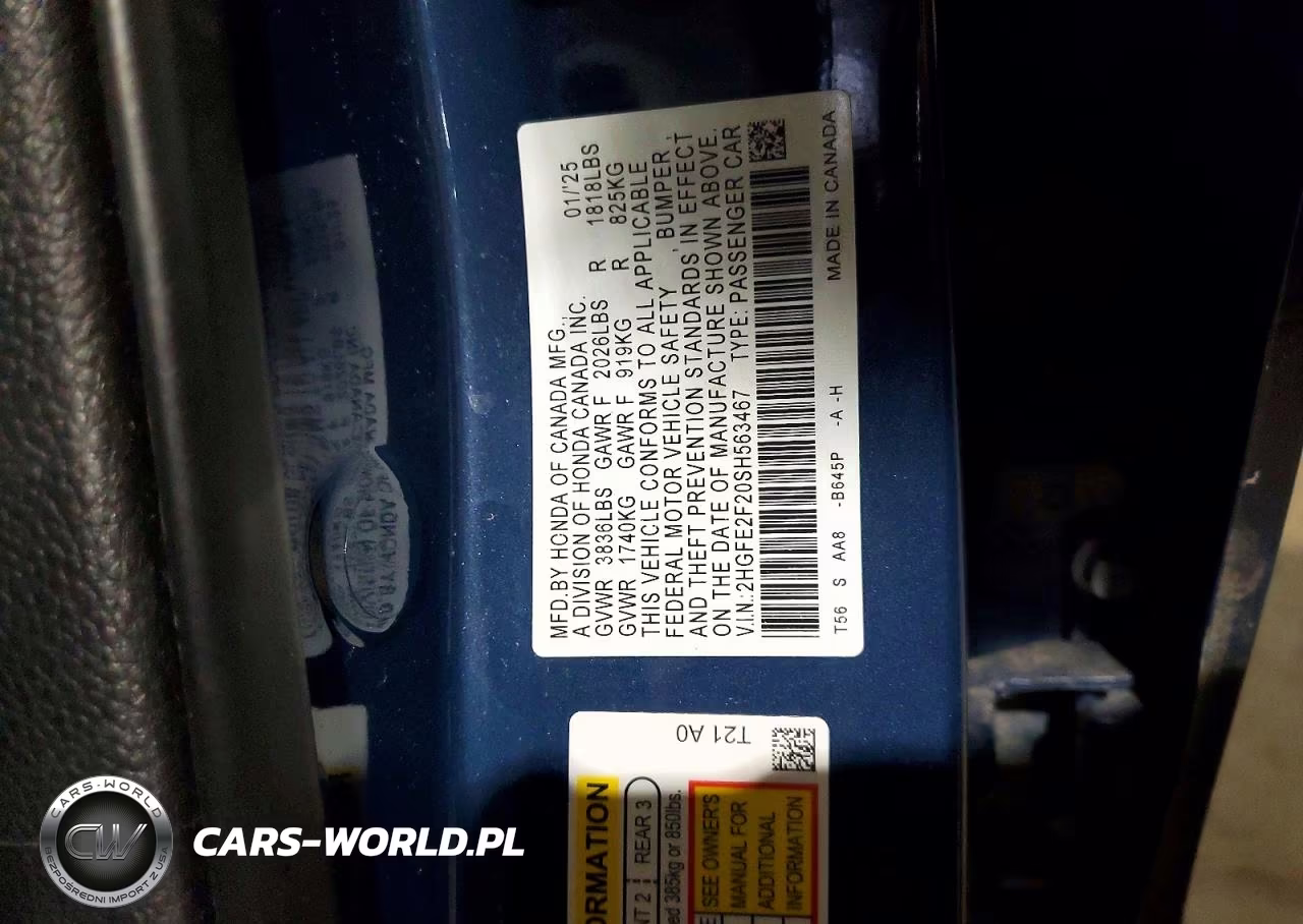 2025 Honda Civic Lx VIN:2HGFE2F20SH563467 - 12