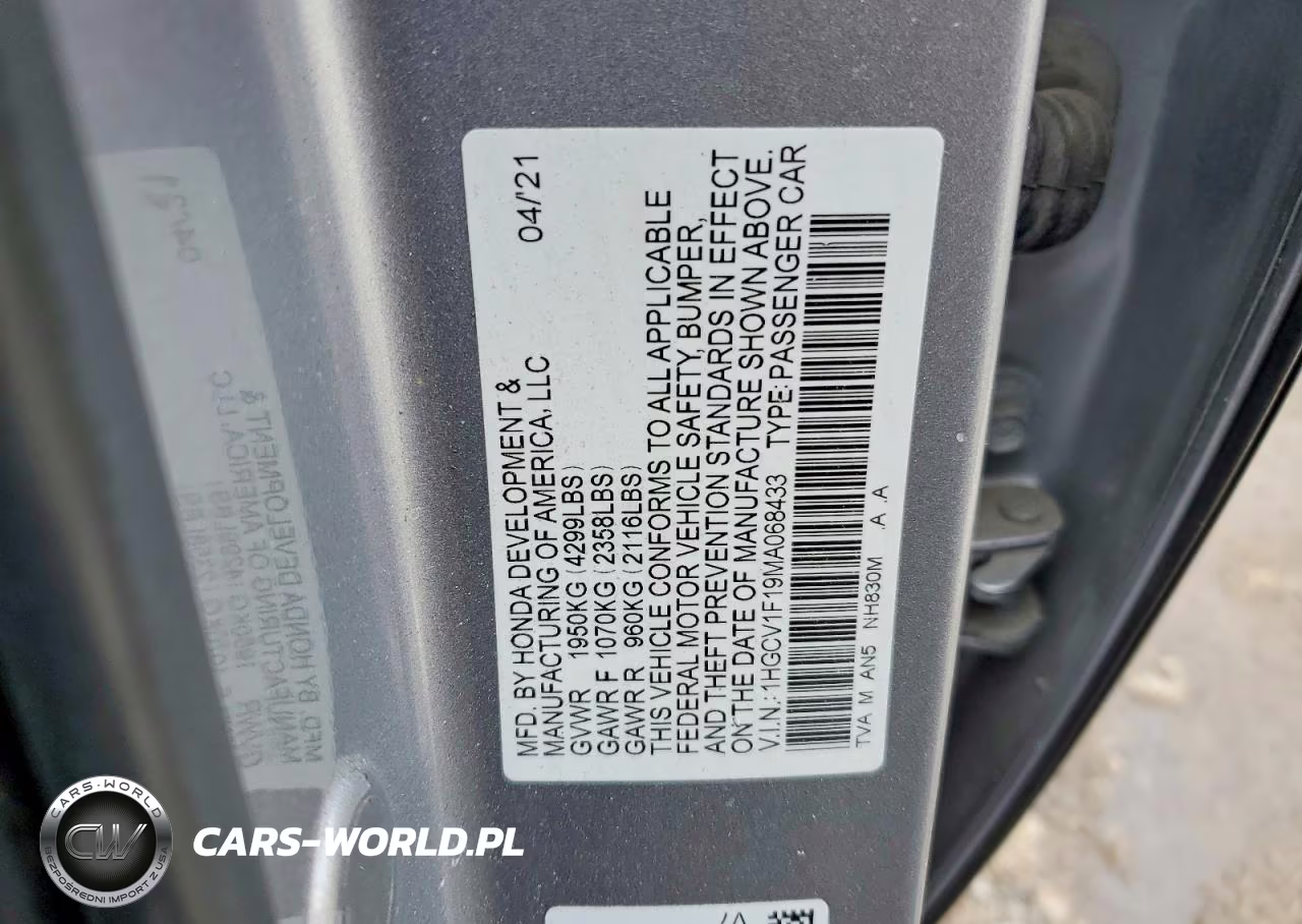 2021 Honda Accord Lx VIN:1HGCV1F19MA068433 - 12