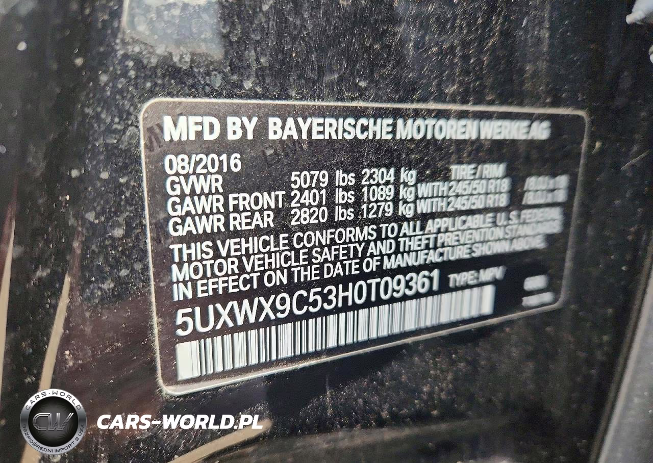 2017 BMW X3 xDrive28I VIN:5UXWX9C53H0T09361 - 14