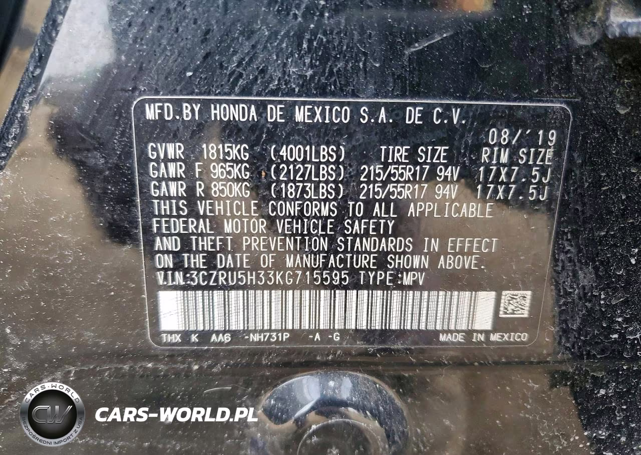 2019 Honda Hr-V Lx VIN:3CZRU5H33KG715595 - 12