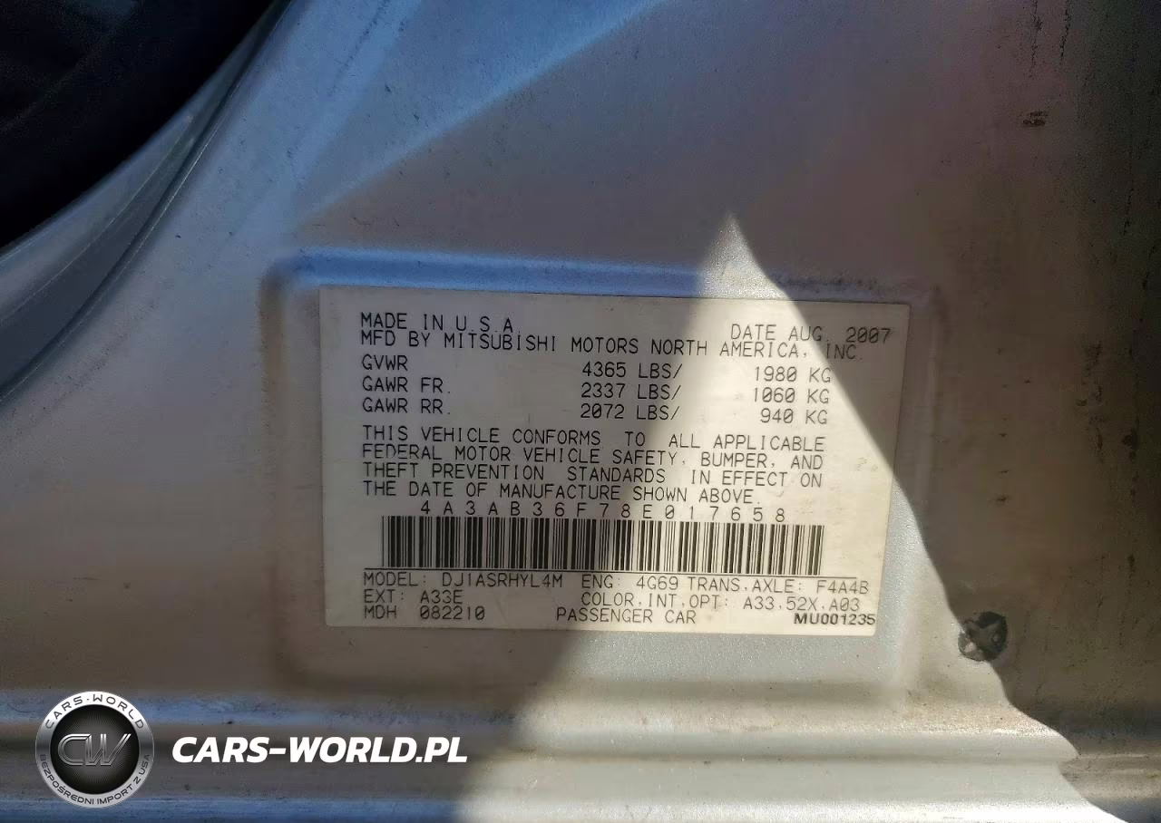 2008 Mitsubishi Galant Es VIN:4A3AB36F78E017658 - 13