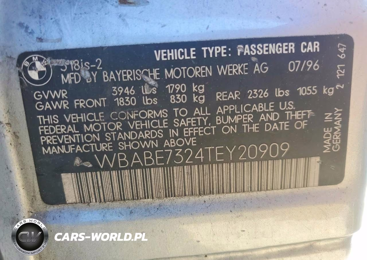1996 BMW 3 Series VIN:WBABE7324TEY20909 - 12