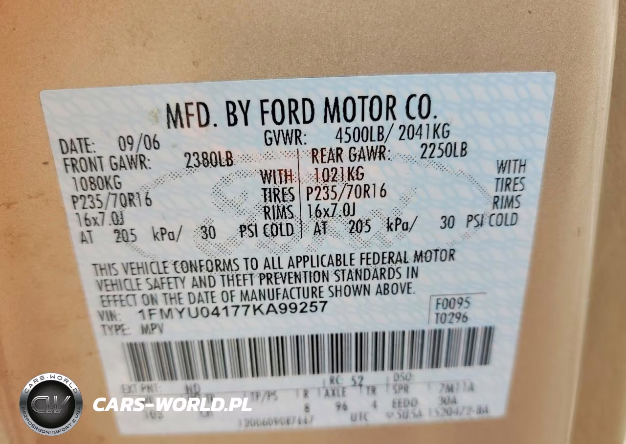 2007 Ford Escape Limited VIN:1FMYU04177KA99257 - 13