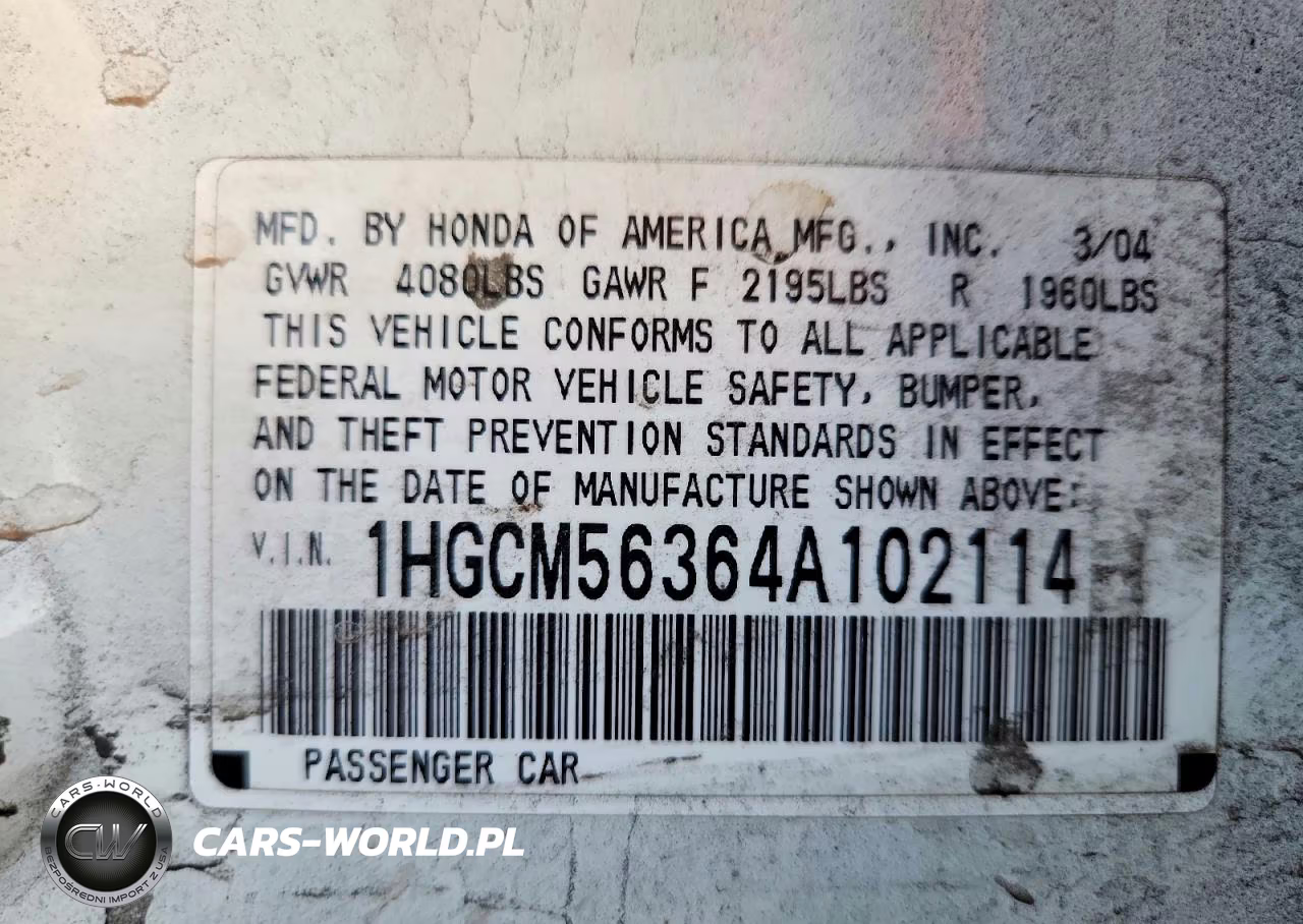 2004 Honda Accord Lx VIN:1HGCM56364A102114 - 12