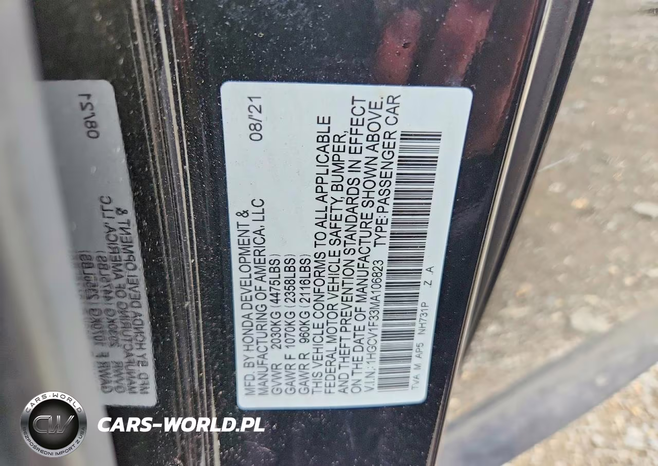 2021 Honda Accord Sport VIN:1HGCV1F33MA106823 - 12