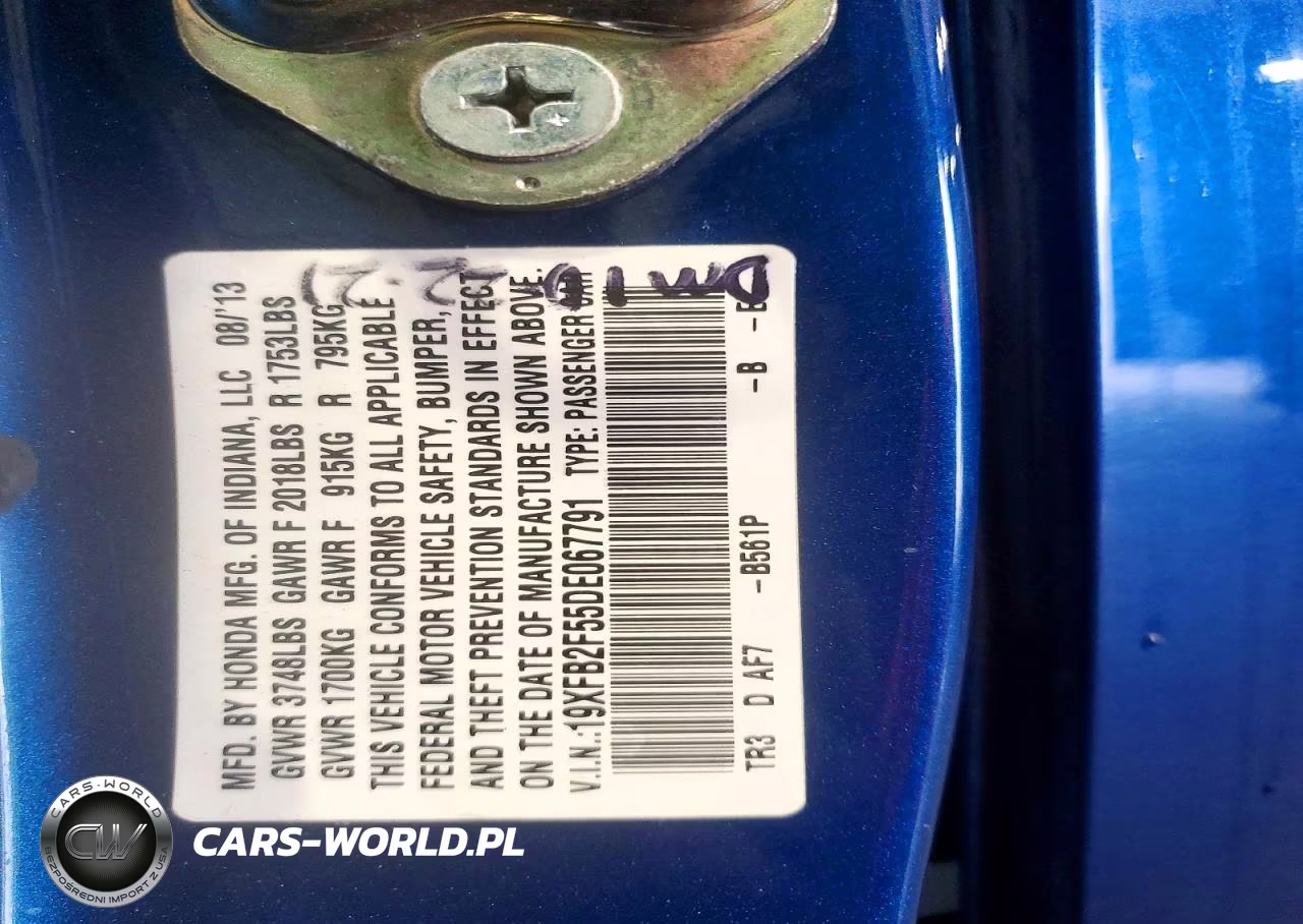 2013 Honda Civic Lx VIN:19XFB2F55DE067791 - 12