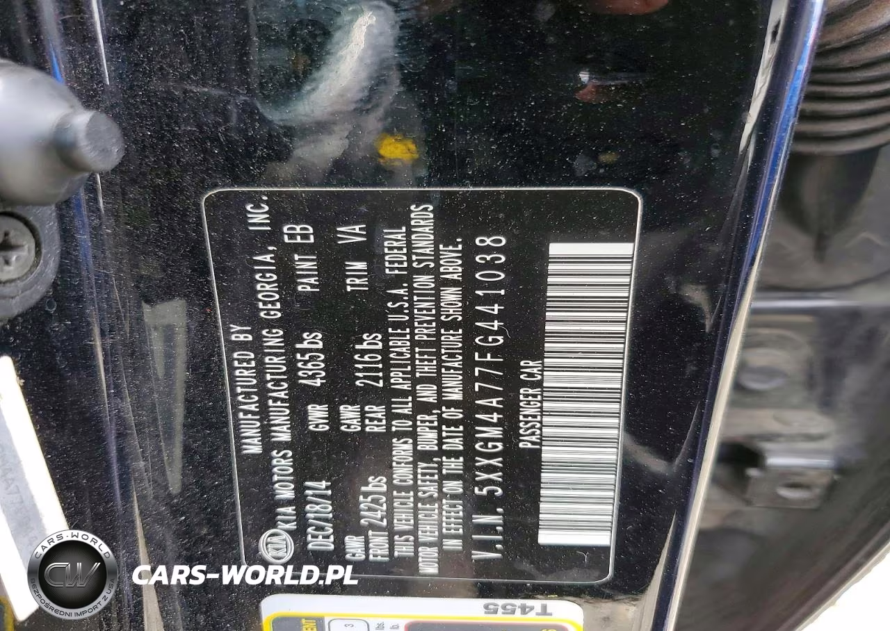 2015 Kia Optima Lx VIN:5XXGM4A77FG441038 - 12