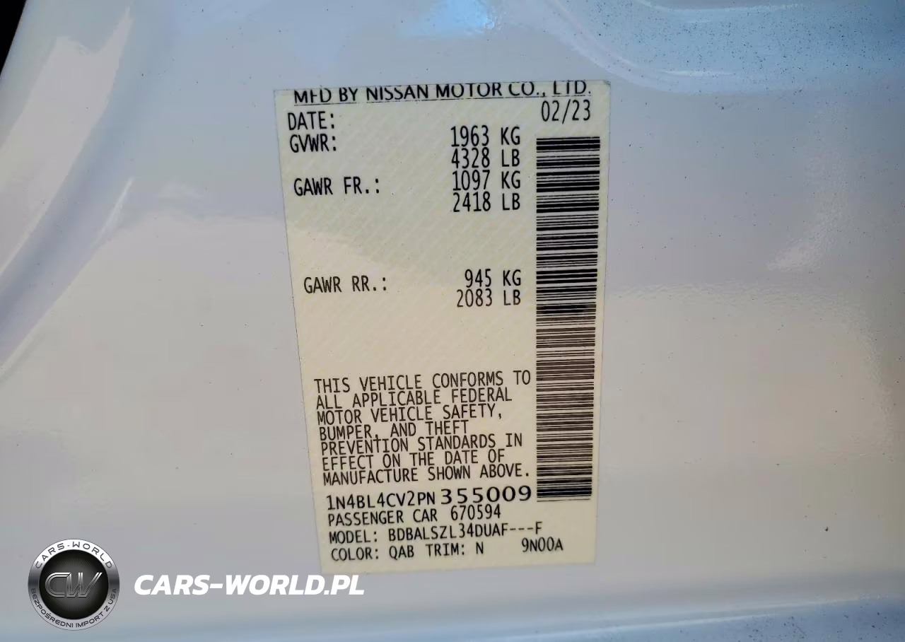 2023 Nissan Altima Sr VIN:1N4BL4CV2PN355009 - 12