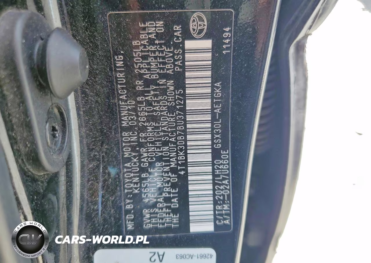 2011 Toyota Avalon Base VIN:4T1BK3DB7BU371275 - 12