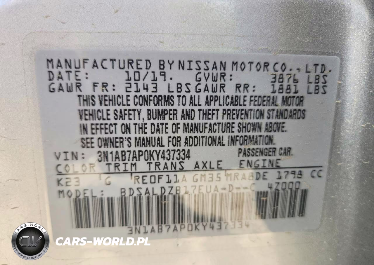 2019 Nissan Sentra Sv VIN:3N1AB7AP0KY437334 - 13