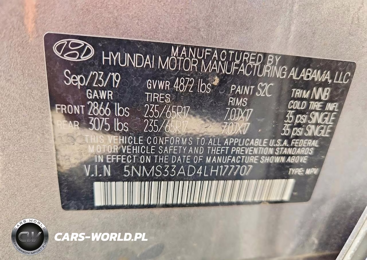 2020 Hyundai Santa Fe Sel VIN:5NMS33AD4LH177707 - 13