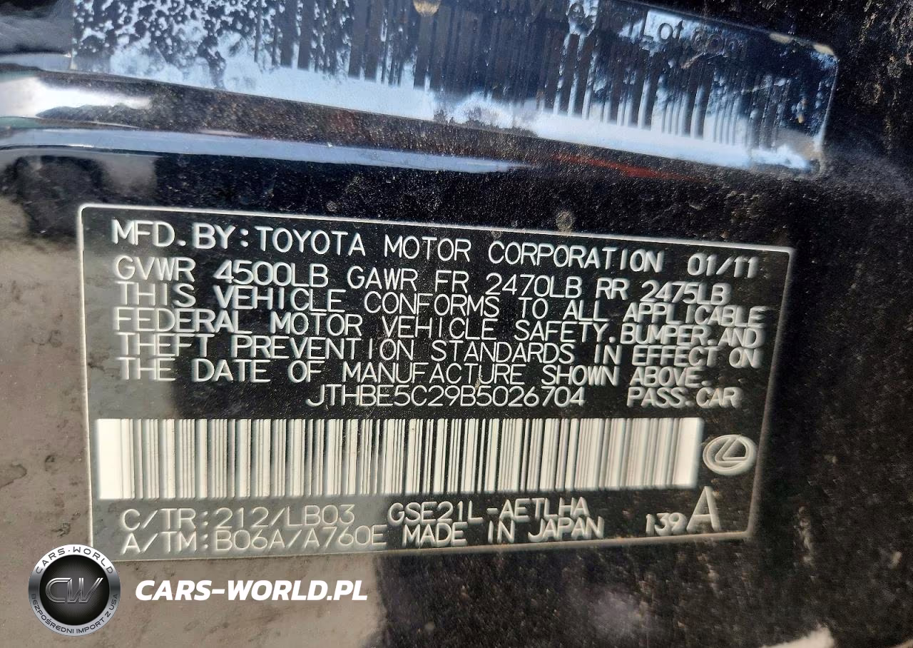 2011 Lexus Is 350 VIN:JTHBE5C29B5026704 - 12
