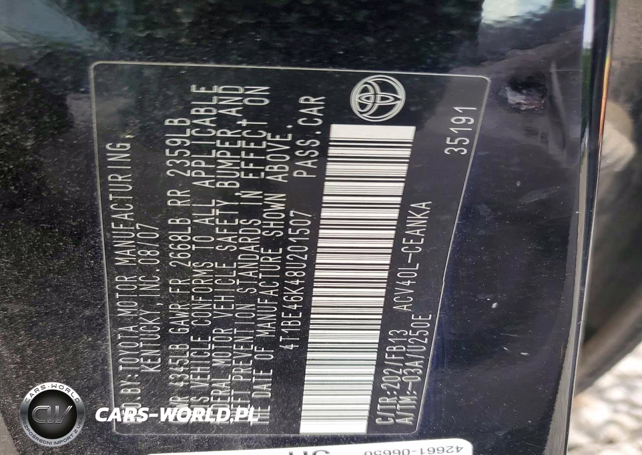 2008 Toyota Camry Le VIN:4T1BE46K48U201507 - 12