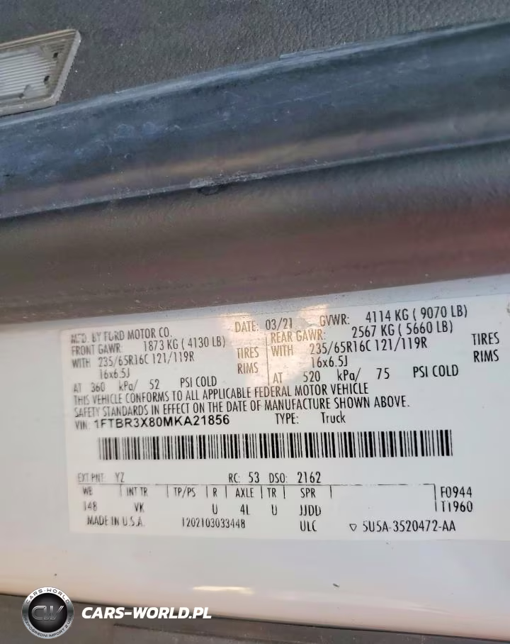 2021 Ford Transit 250 Delivery Van VIN:1FTBR3X80MKA21856 - 14