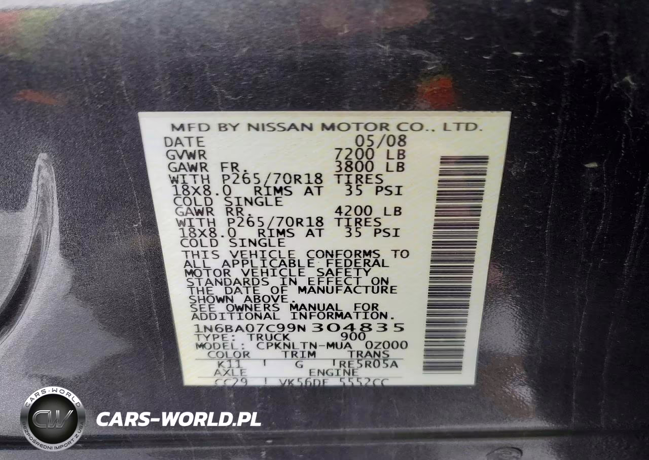 2009 Nissan Titan Xe VIN:1N6BA07C99N304835 - 13