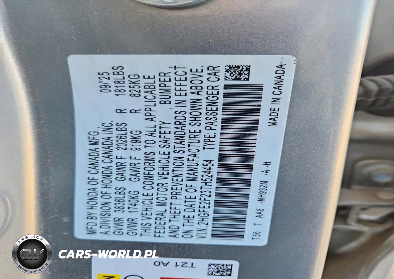 2026 Honda Civic Lx VIN:2HGFE2F23TH524454 - 12