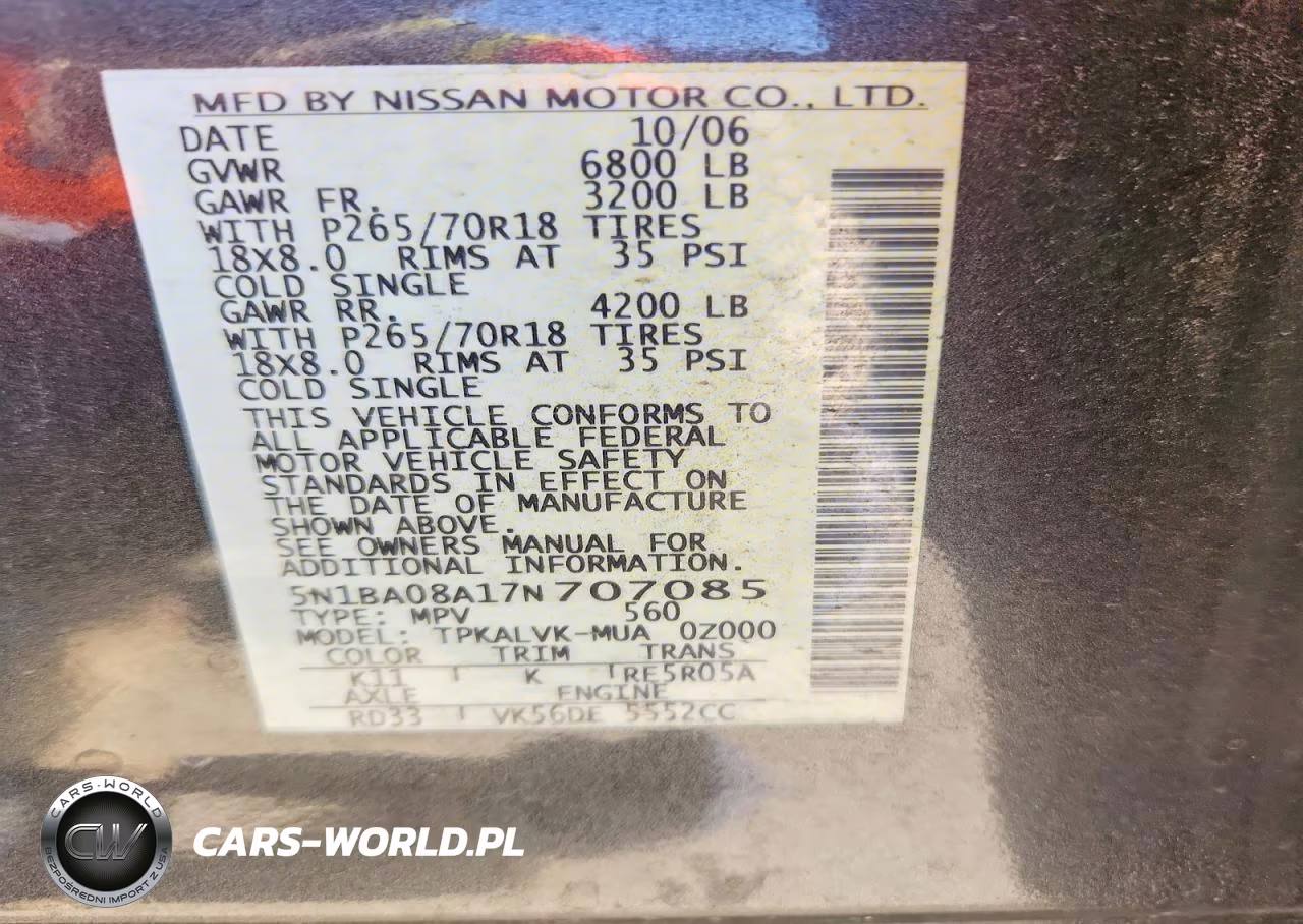 2007 Nissan Armada VIN:5N1BA08A17N707085 - 13