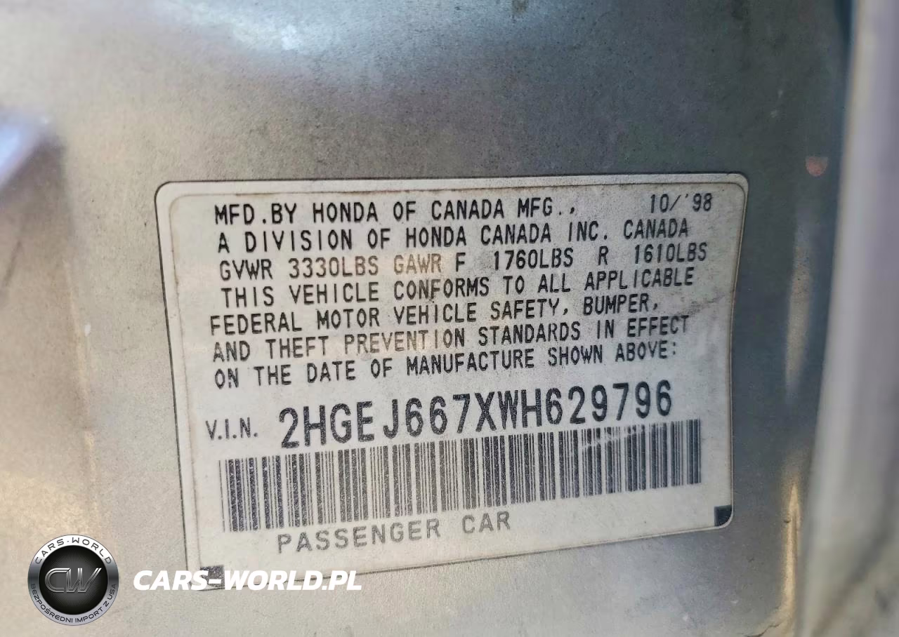 1998 Honda Civic Lx VIN:2HGEJ667XWH629796 - 13
