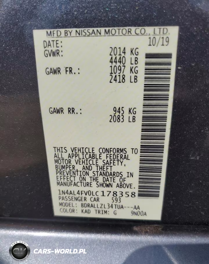 2020 Nissan Altima Platinum VIN:1N4AL4FV0LC178358 - 13