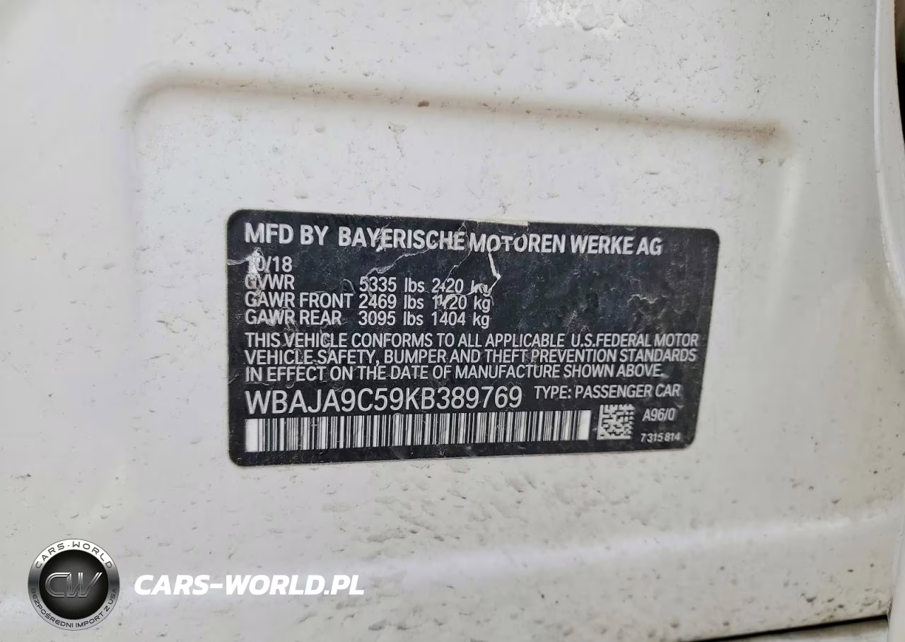 2019 BMW 530E VIN:WBAJA9C59KB389769 - 12