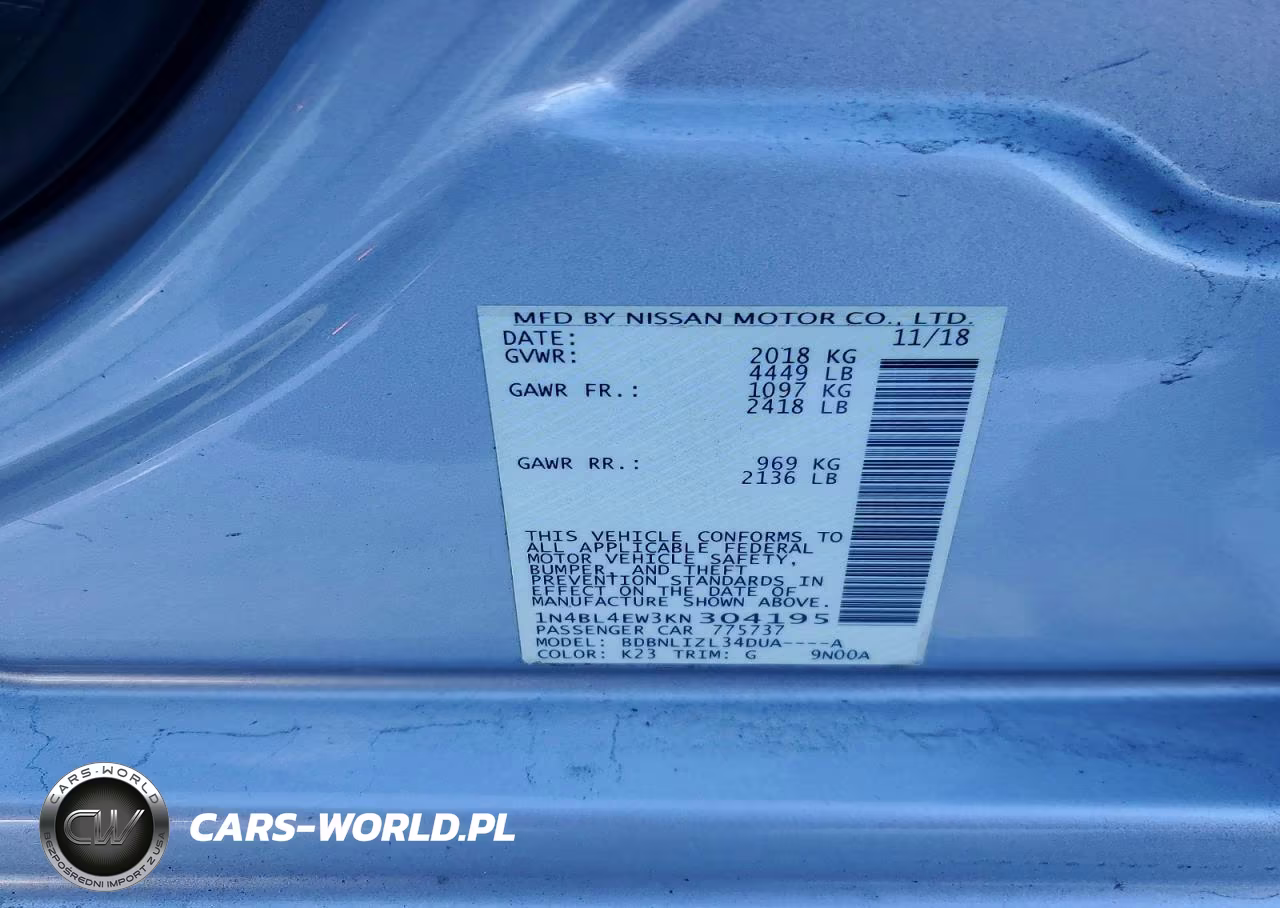 2019 Nissan Altima 2.5 Sl VIN:1N4BL4EW3KN304195 - 12