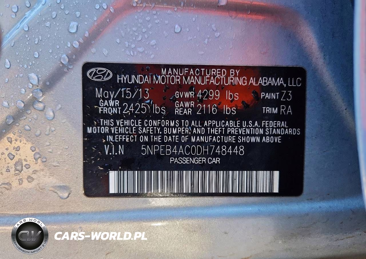 2013 Hyundai Sonata Gls VIN:5NPEB4AC0DH748448 - 13