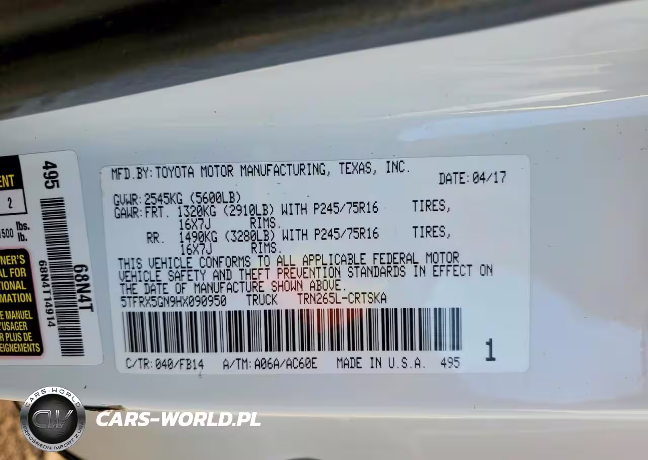 2017 Toyota Tacoma Sr VIN:5TFRX5GN9HX090950 - 12