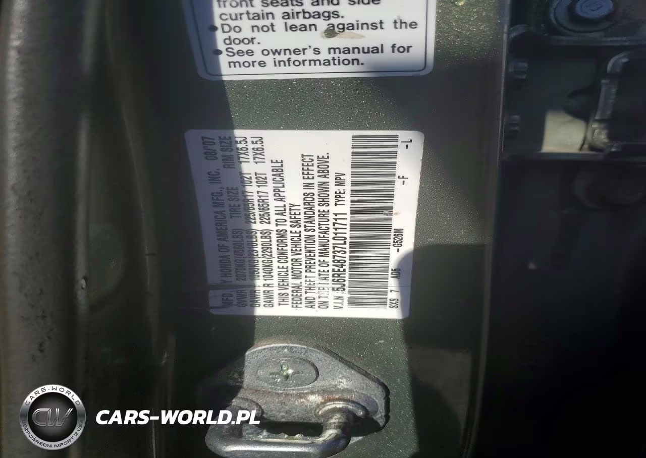 2007 Honda Cr-V Exl VIN:5J6RE48737L011711 - 13