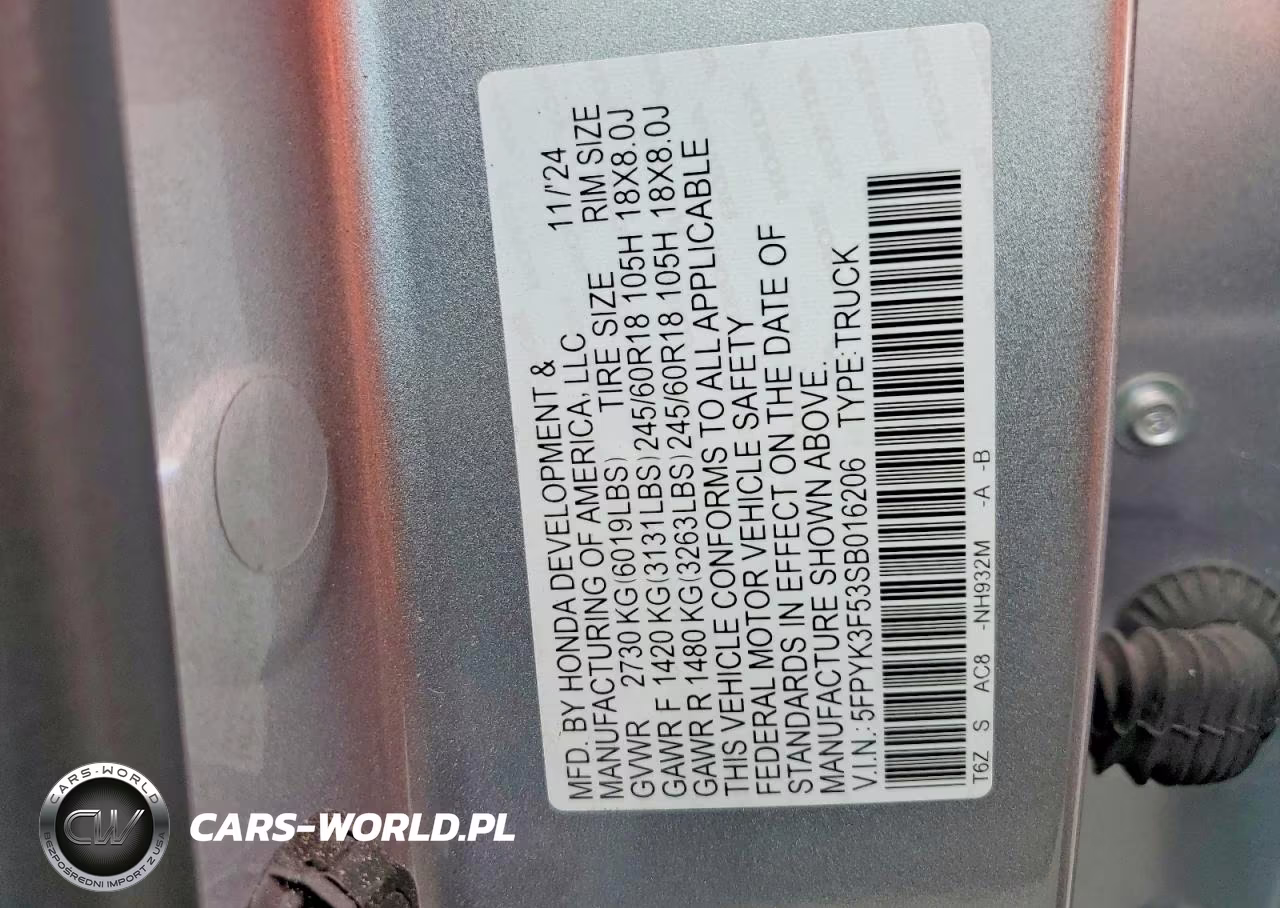 2025 Honda Ridgeline Rtl VIN:5FPYK3F53SB016206 - 12