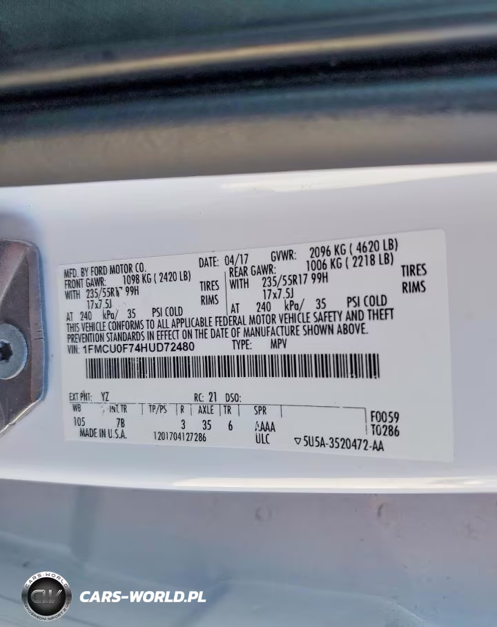 2017 Ford Escape S VIN:1FMCU0F74HUD72480 - 14