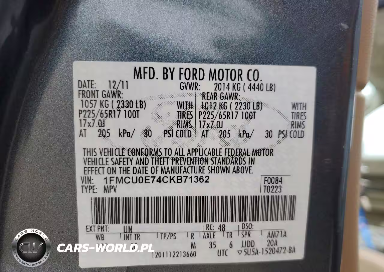 2012 Ford Escape Limited VIN:1FMCU0E74CKB71362 - 12