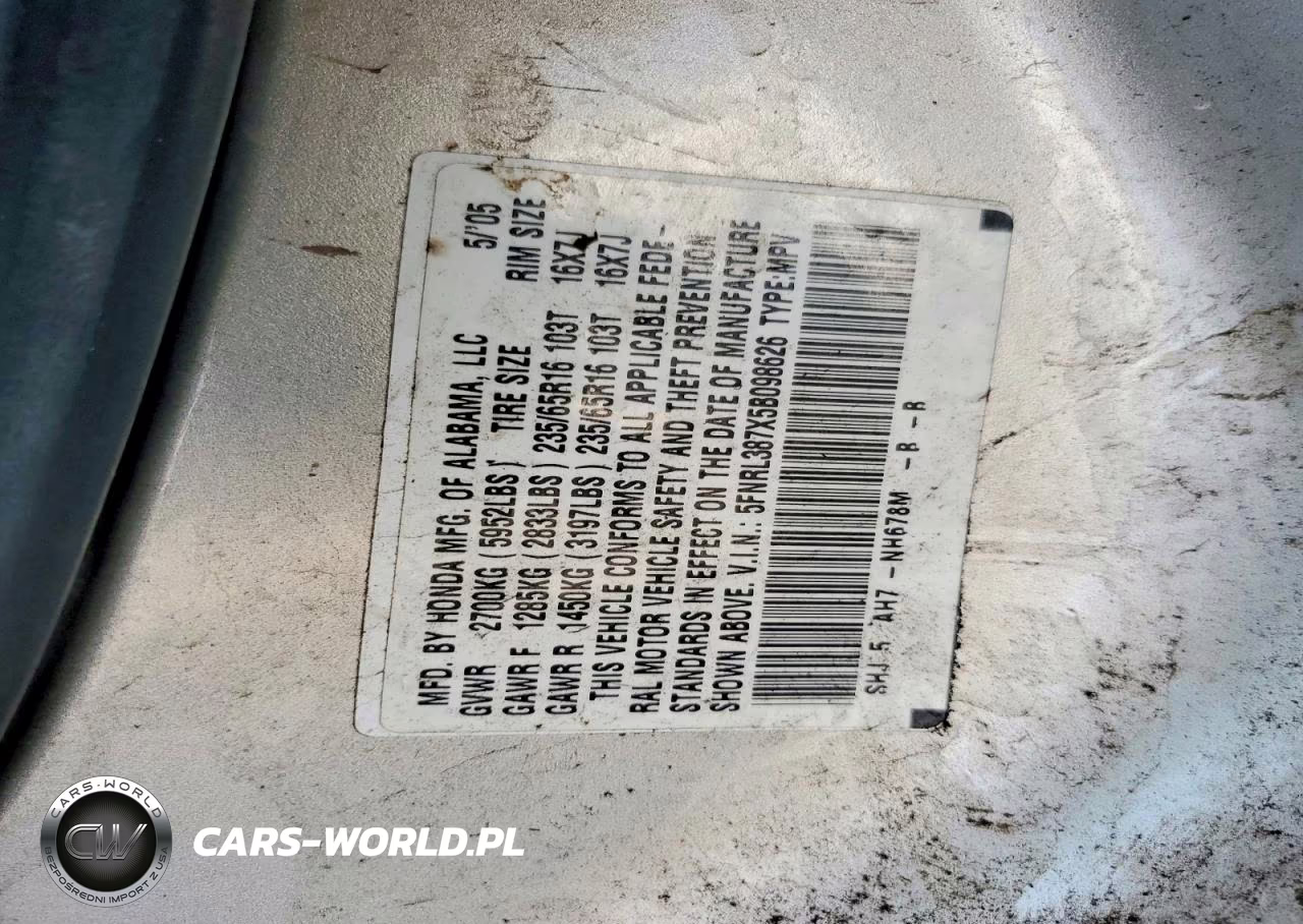 2005 Honda Odyssey Exl VIN:5FNRL387X5B098626 - 13