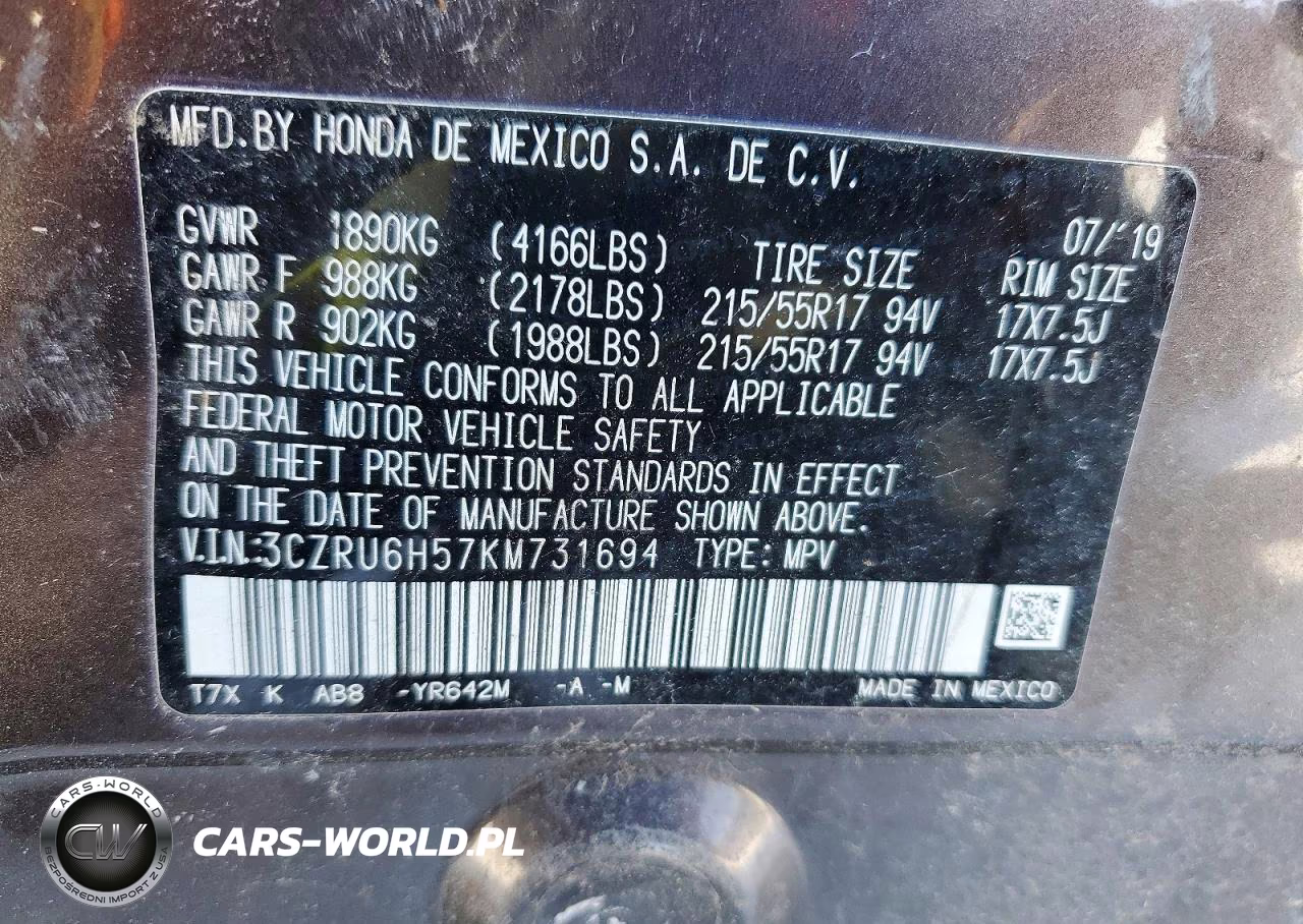 2019 Honda Hr-V Ex VIN:3CZRU6H57KM731694 - 12